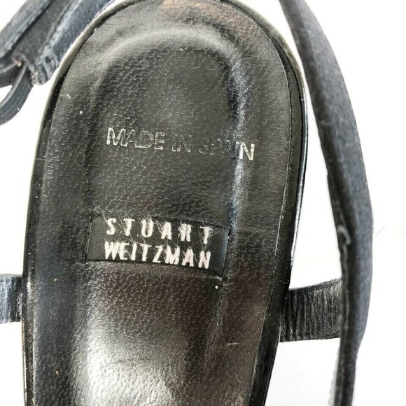 Stuart Weitzman Slingback Leather Pump Heels Womens 8.5 AA Black Peep Toe Buckle - Picture 3 of 8